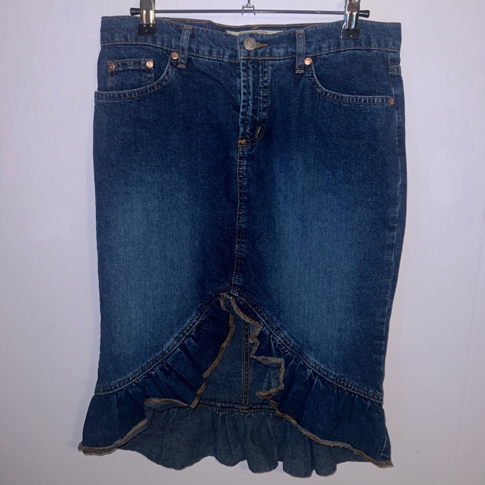 Paris Blues denim midi skirt with frill hem